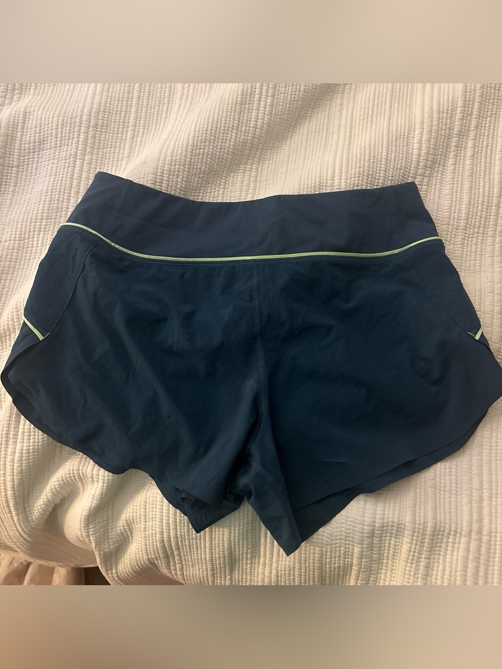 Athleta Navy Athletic Shorts with Lime Piping